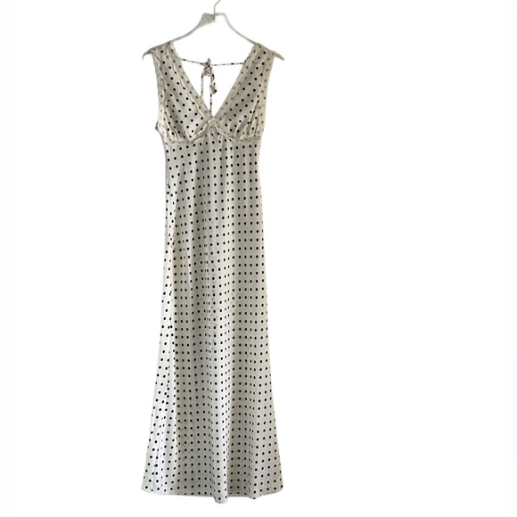 Jessica Simpson Cream and Black Polka Dot Lace Trim Maxi Dress Jessica Simpson Cream and Black Polka Dot Lace Trim Maxi Dress